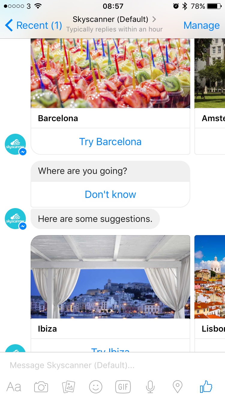 Skyscanner Bot Facebook Messenger