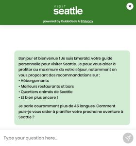 Emerald, disponible via une fenêtre de chat sur le site Visit Seatle