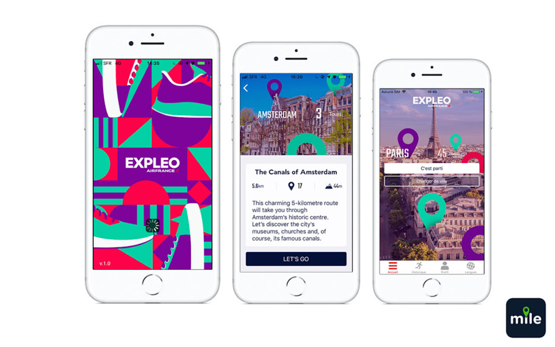 un aperçu de différents écrans de l'application mobile Expleo Avec-Expleo-Air-France-fournit-gratuitement-une-application-d-audio-guide-aux-touristes