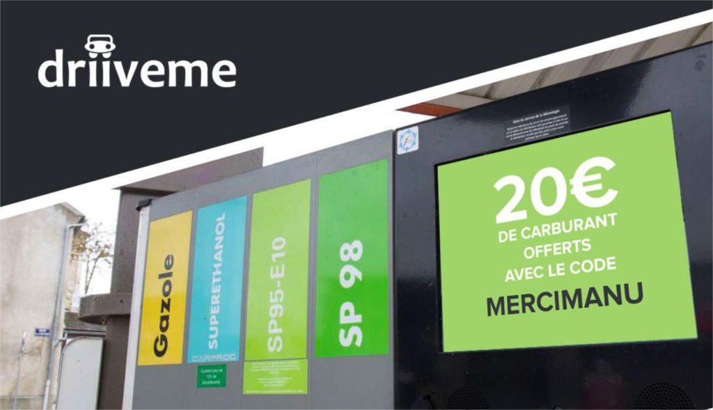 Le loueur DriiveMe offre 20 euros de carburant avec le code MERCIMANU Le loueur DriiveMe offre 20 euros de carburant avec le code MERCIMANU
