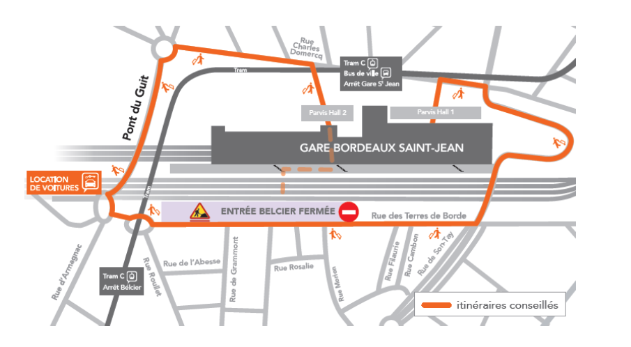 Gare de Bordeaux Saint-Jean : l'accès Belcier fermé à partir du 27 février Gare de Bordeaux Saint-Jean : l'accès Belcier fermé à partir du 27 février