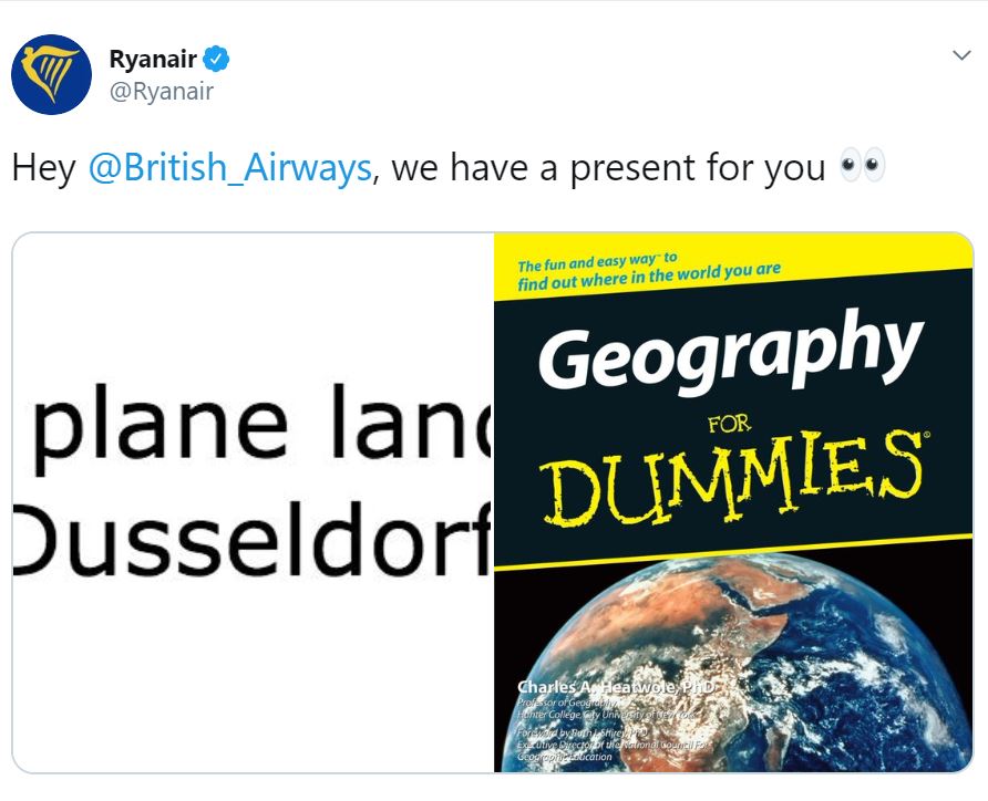 Ryanair a voulu se moquer de British Airways mais aurait mieux fait de s'abstenir Ryanair a voulu se moquer de British Airways mais aurait mieux fait de s'abstenir