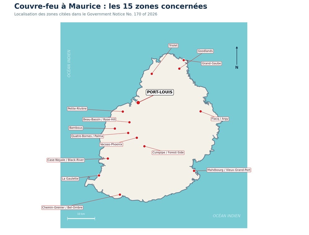 Carte Île Maurice couvre feu